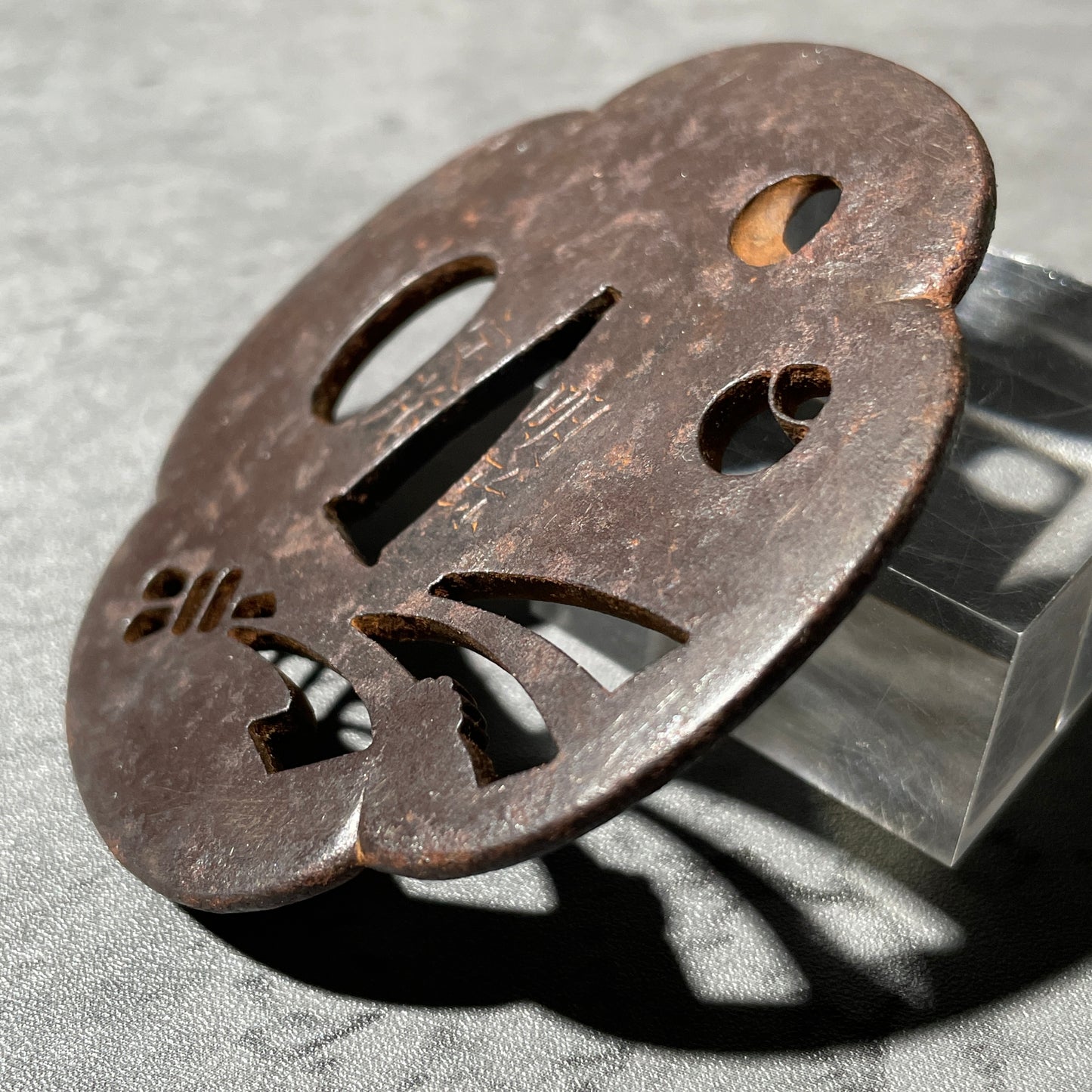 Myochin Sadashige 明珍定茂 signed TSUBA, Tabane Noshi 束熨斗, Iron back, Edo period