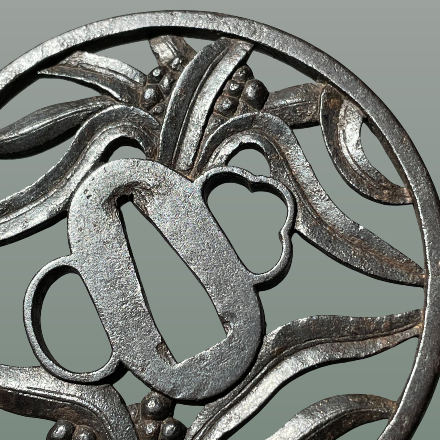 Omoto(万年青), Nippon lily  Large TSUBA, Iron back, Edo period, with BOX