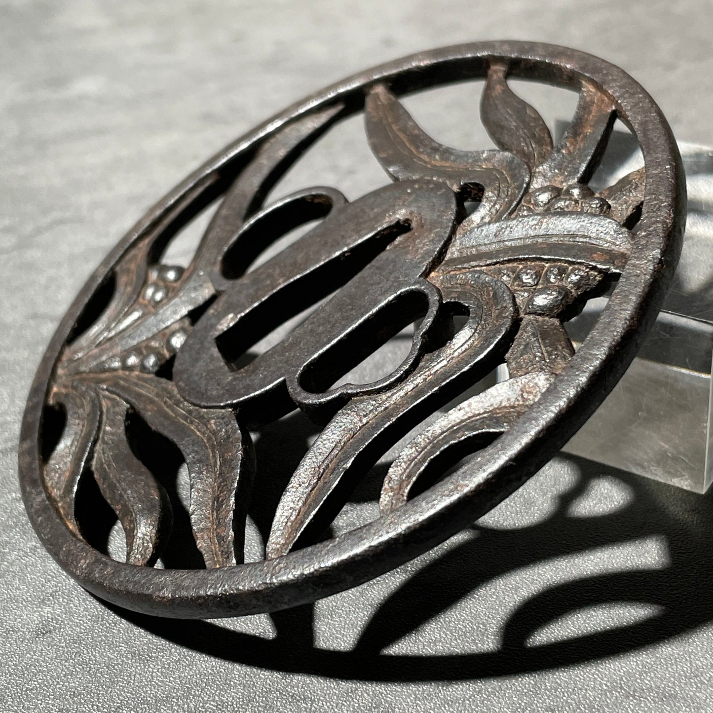 Omoto(万年青), Nippon lily  Large TSUBA, Iron back, Edo period, with BOX