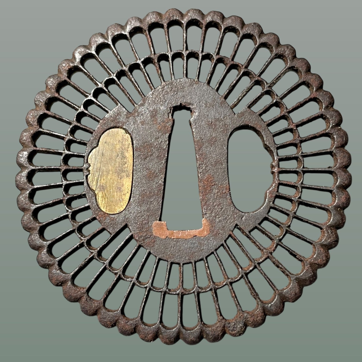 Kikka Sukashi(菊花透), Chrysanthemum TSUBA, Iron back, Edo period, with BOX