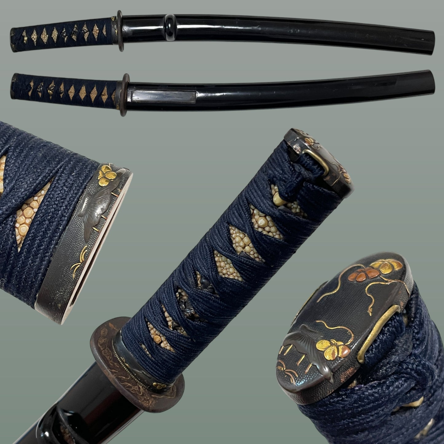 Short Wakizashi Koshirae, Tsuta-karakusa Fuchikashira 蔦唐草縁頭, Edo period
