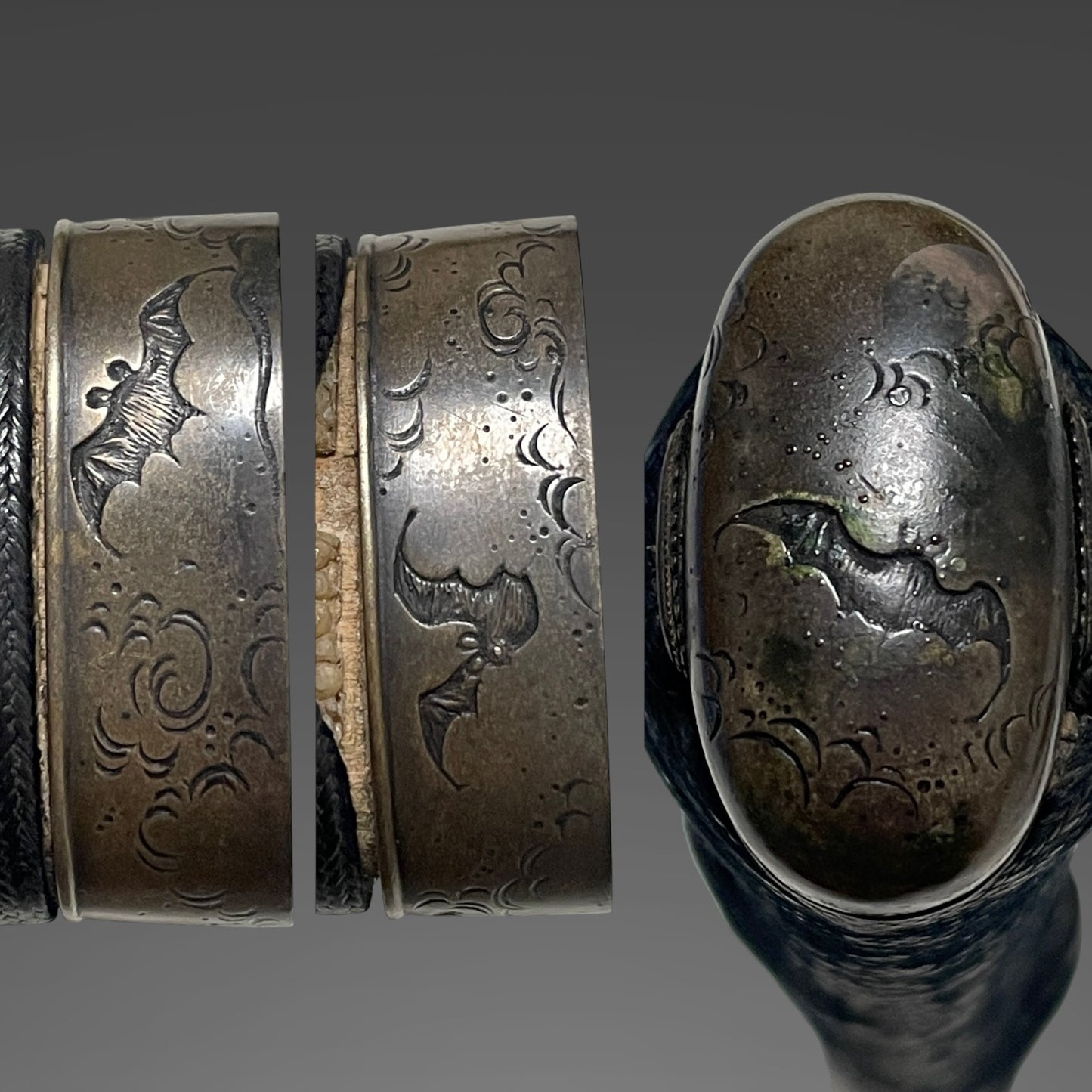 Red Long KATANA, Bat Fuchikashira, Dragon Tsuba, Inrokizami-Saya 印籠刻鞘, Edo period mumei
