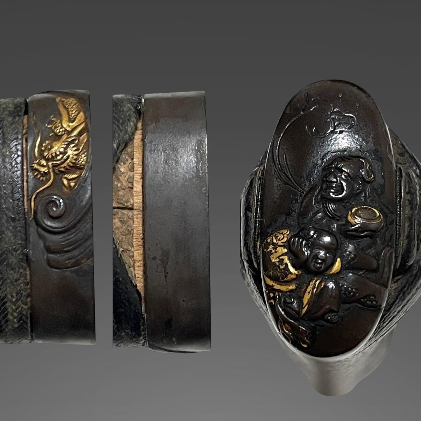 Yukinori 行則 signed KATANA, Dragon Fuchi and Menuki, Ninja style square Tsuba, Muromachi period