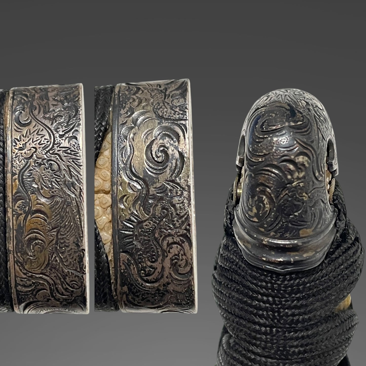 Dragon Fittings, Handachi Koshirae Waizashi, Echizenkoku Shimosaka 越前国下坂 signed