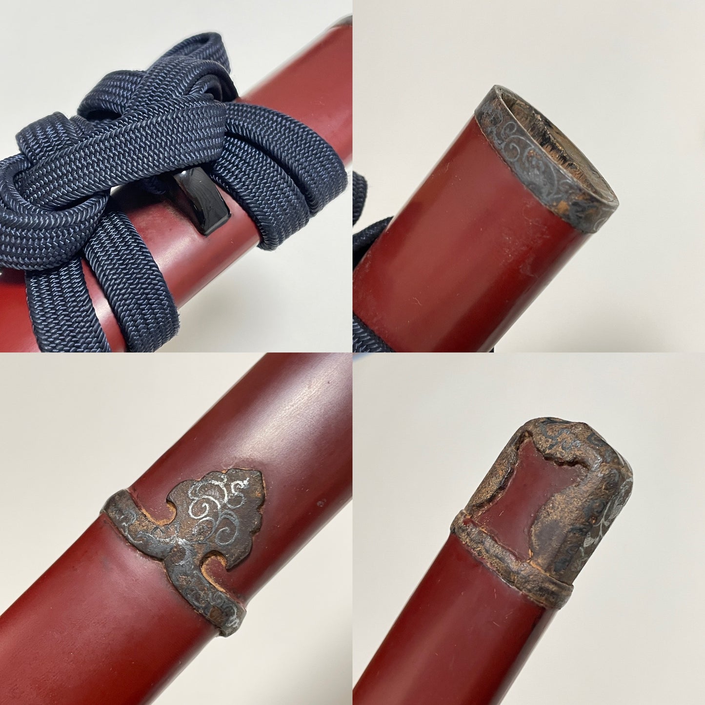 Red Handachi Koshirae for KATANA, Spider's Web TSUBA, 朱半太刀拵 蜘蛛巣透鍔, Edo period
