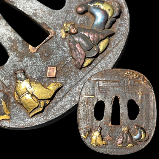 Tojinbutsu 唐人物 Tsuba, Iron back, Edo period