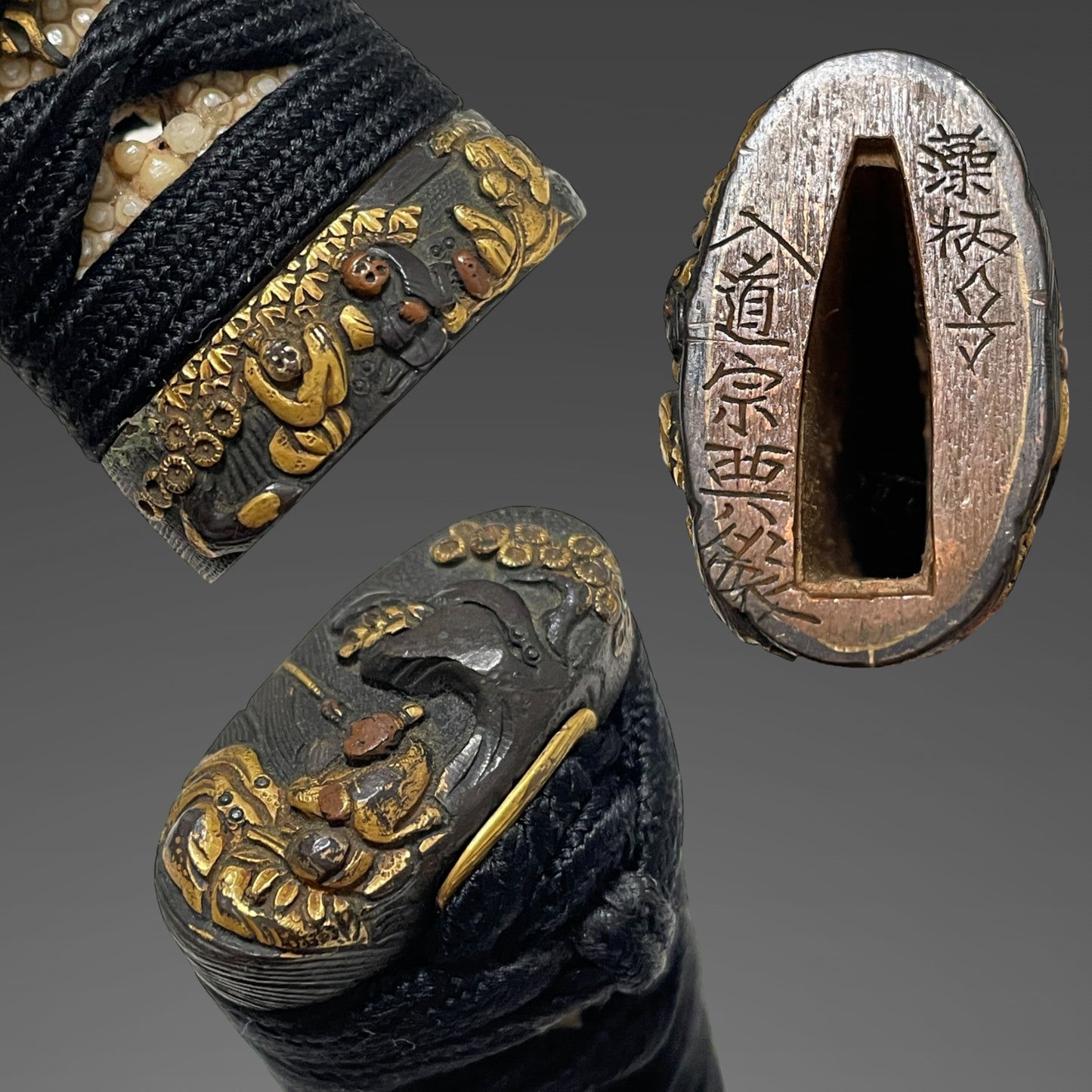 Omeshi-Koshirae 御召拵 For Wakizashi, Mogarashi nyudo Soten 藻柄子入道宗典 signed Fuchi