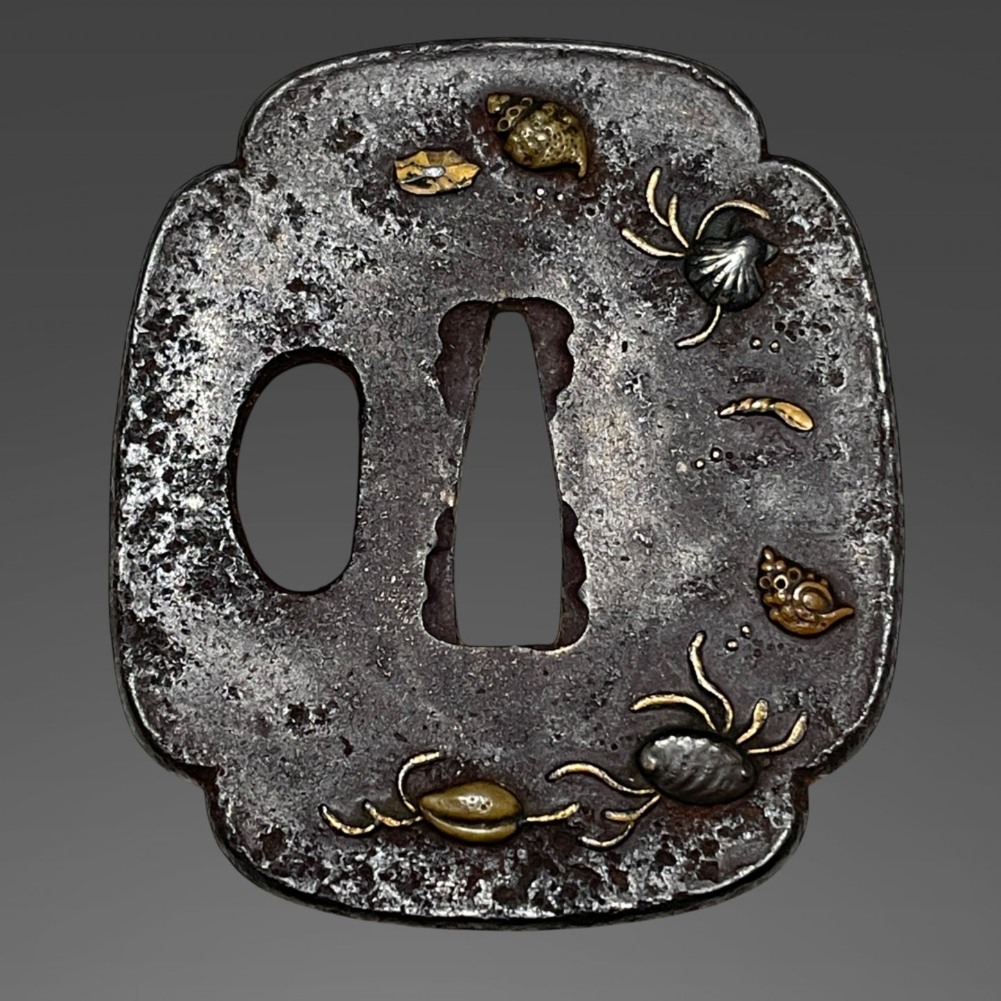 Omeshi-Koshirae 御召拵 For Wakizashi, Mogarashi nyudo Soten 藻柄子入道宗典 signed Fuchi