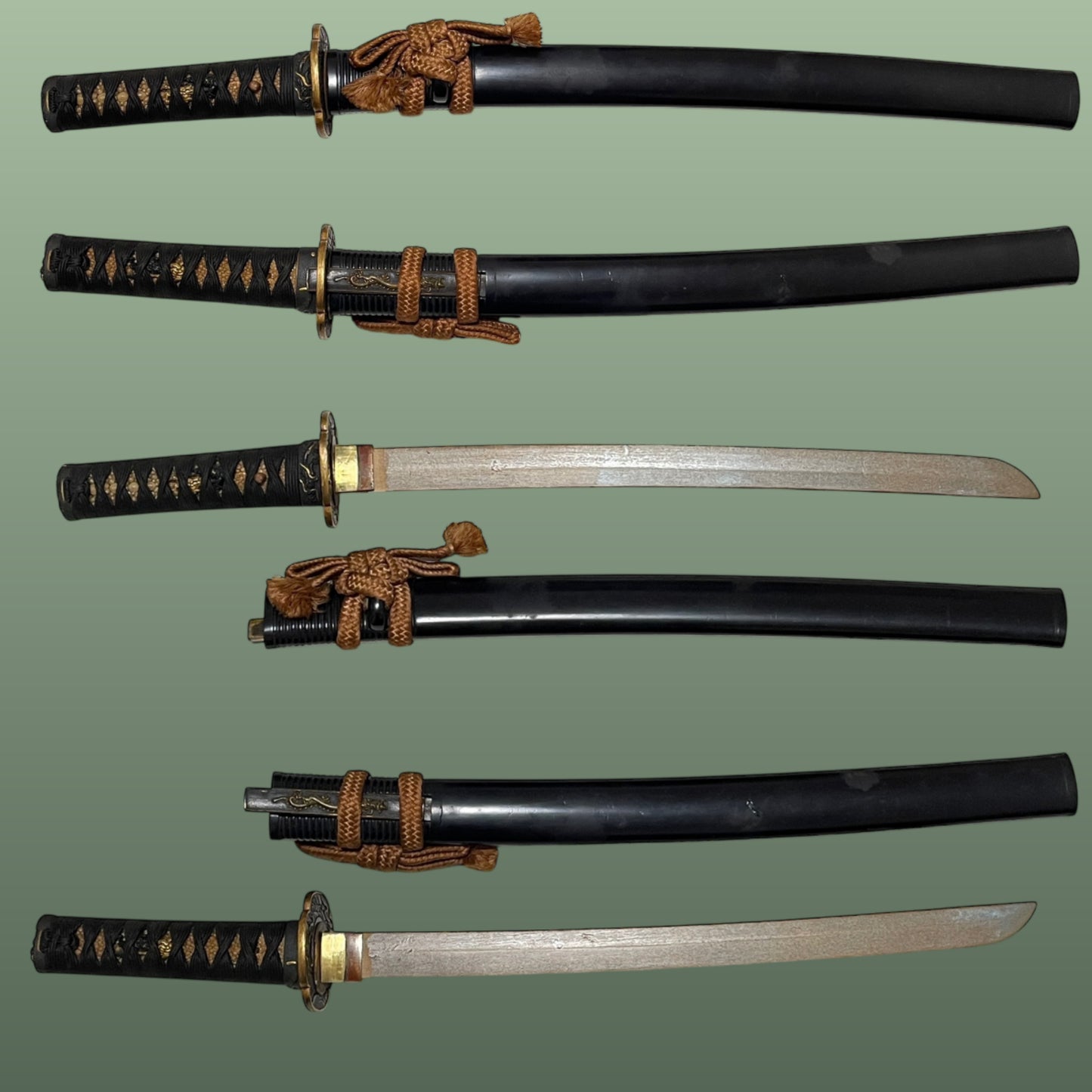 Dragon Fittings 龍一作 Koshirae For Wakizashi, 腰刻黒鞘脇指拵, Edo period, NBTHK Certificate