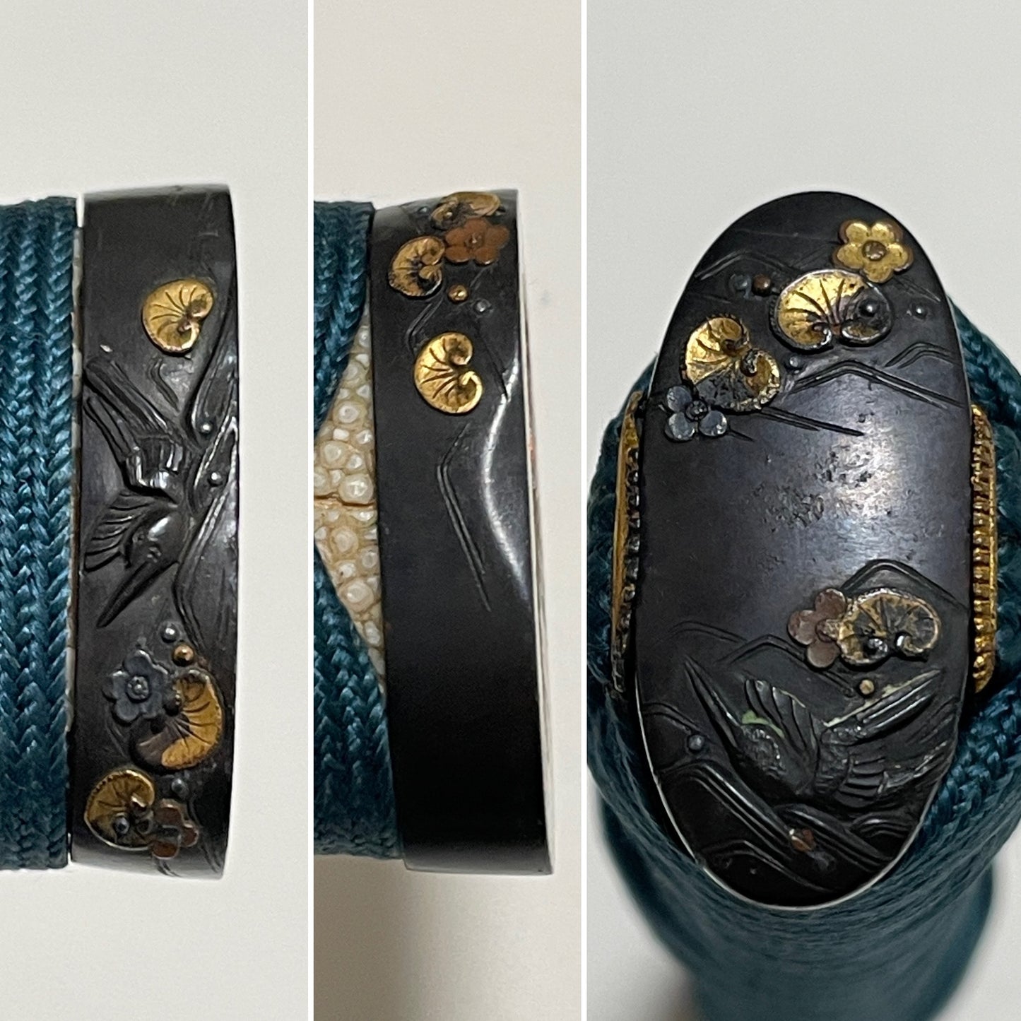 Long Wakizashi Koshirae, Makimono 巻物 Tsuba,  Plum Fuchikashira, Edo period