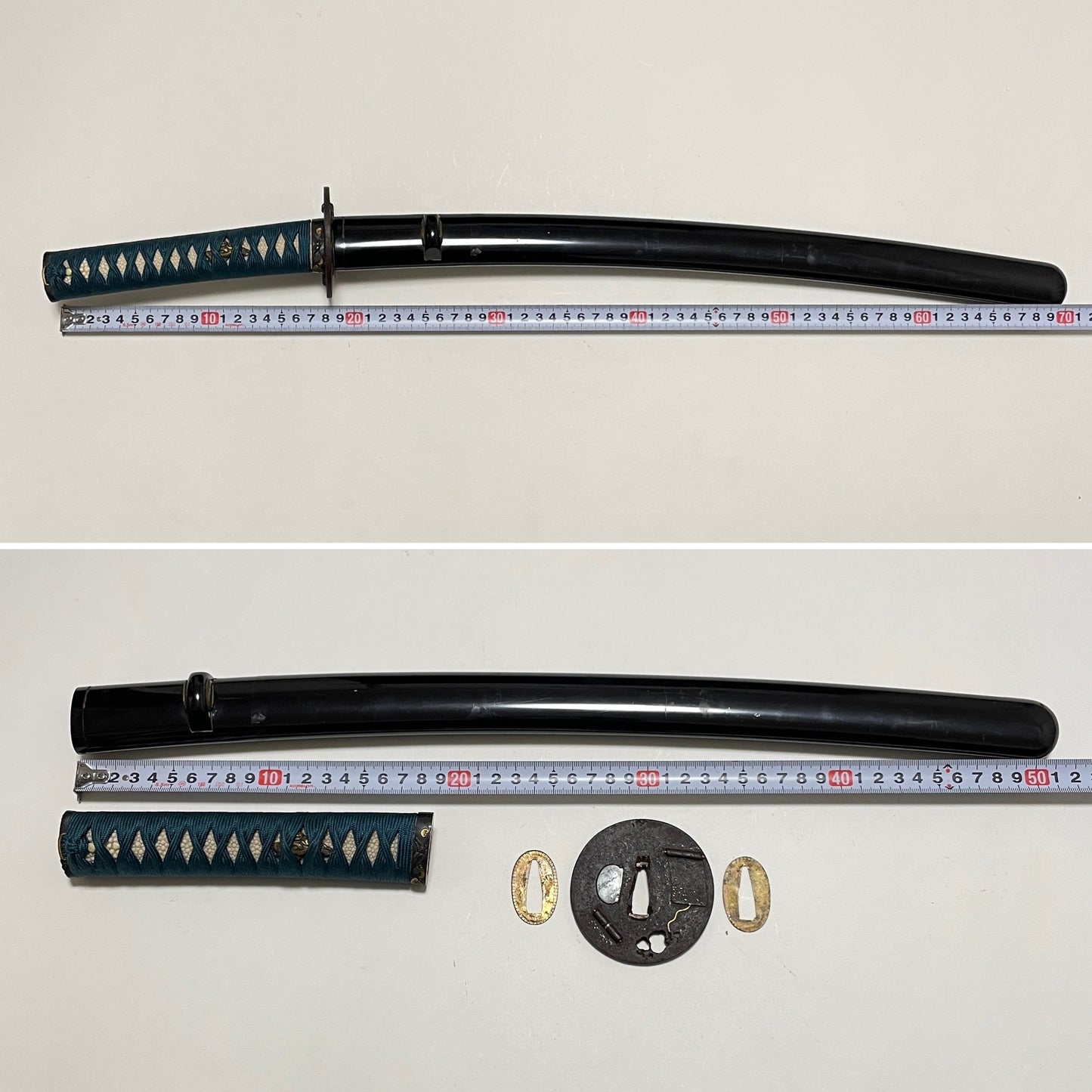Long Wakizashi Koshirae, Makimono 巻物 Tsuba,  Plum Fuchikashira, Edo period