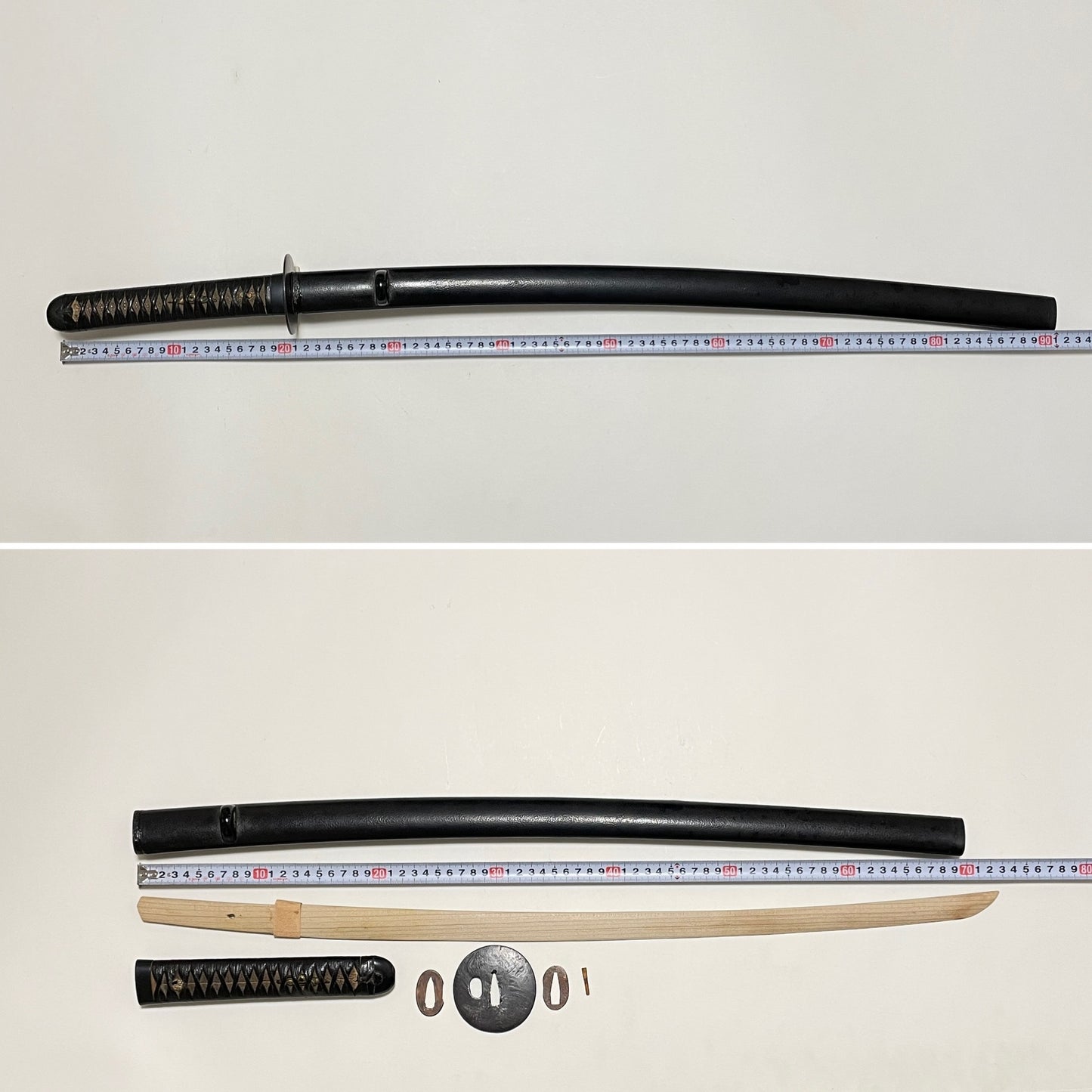 Black KATANA Koshirae, Kitae-Tsuba 鍛鍔, Kawamaki-Tsuka 革巻柄, Edo period