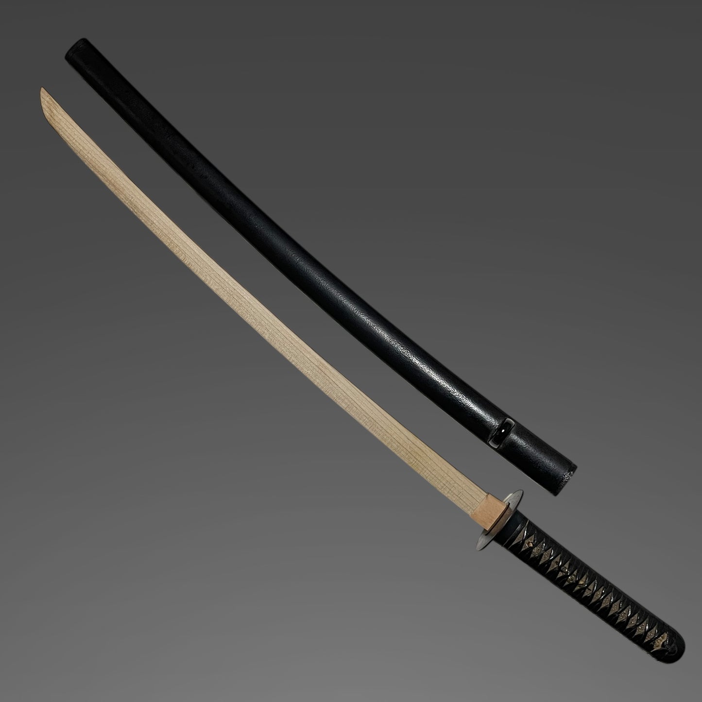 Black KATANA Koshirae, Kitae-Tsuba 鍛鍔, Kawamaki-Tsuka 革巻柄, Edo period