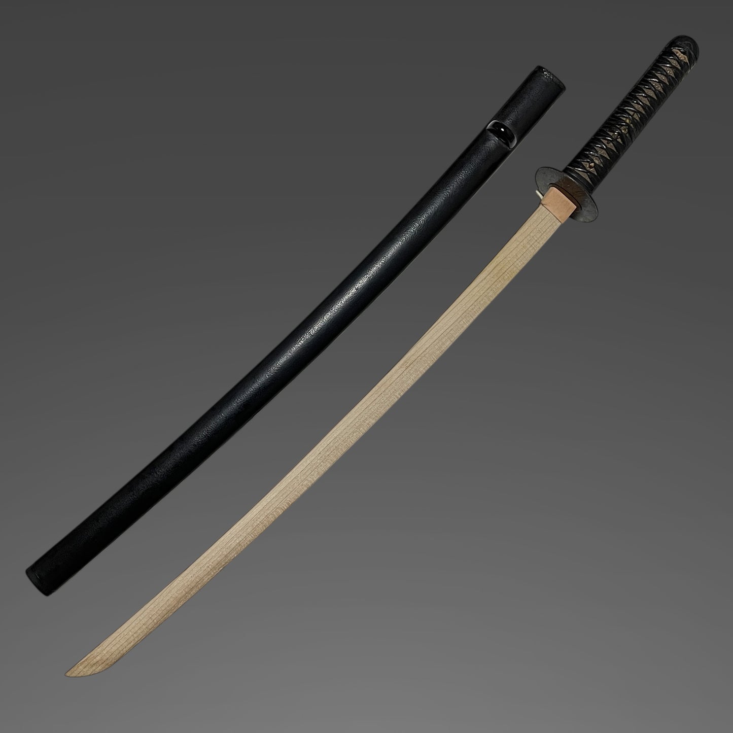 Black KATANA Koshirae, Kitae-Tsuba 鍛鍔, Kawamaki-Tsuka 革巻柄, Edo period