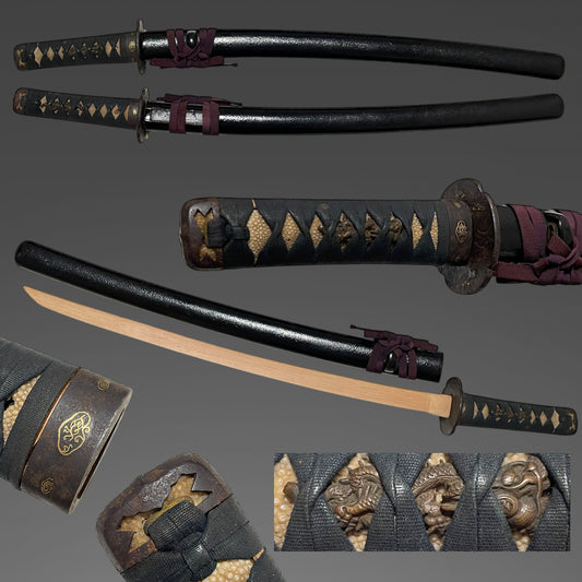 Dragon Menuki Koshirae For WAKIZASHI, Thick Fuchi, Edo period