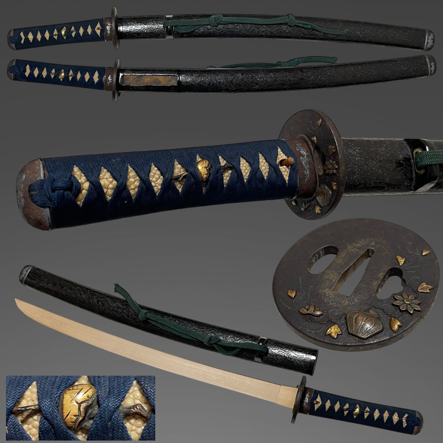 Kawarinuri-Saya 変塗鞘Wakizashi Koshirae, Soroikanagu 揃金具, Edo period