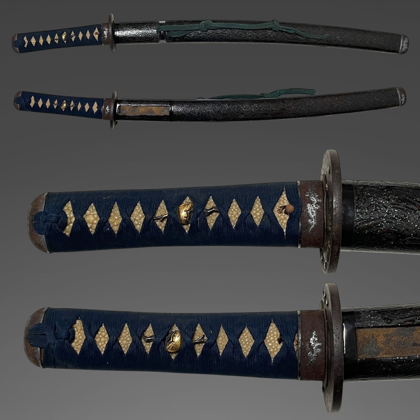 Kawarinuri-Saya 変塗鞘Wakizashi Koshirae, Soroikanagu 揃金具, Edo period