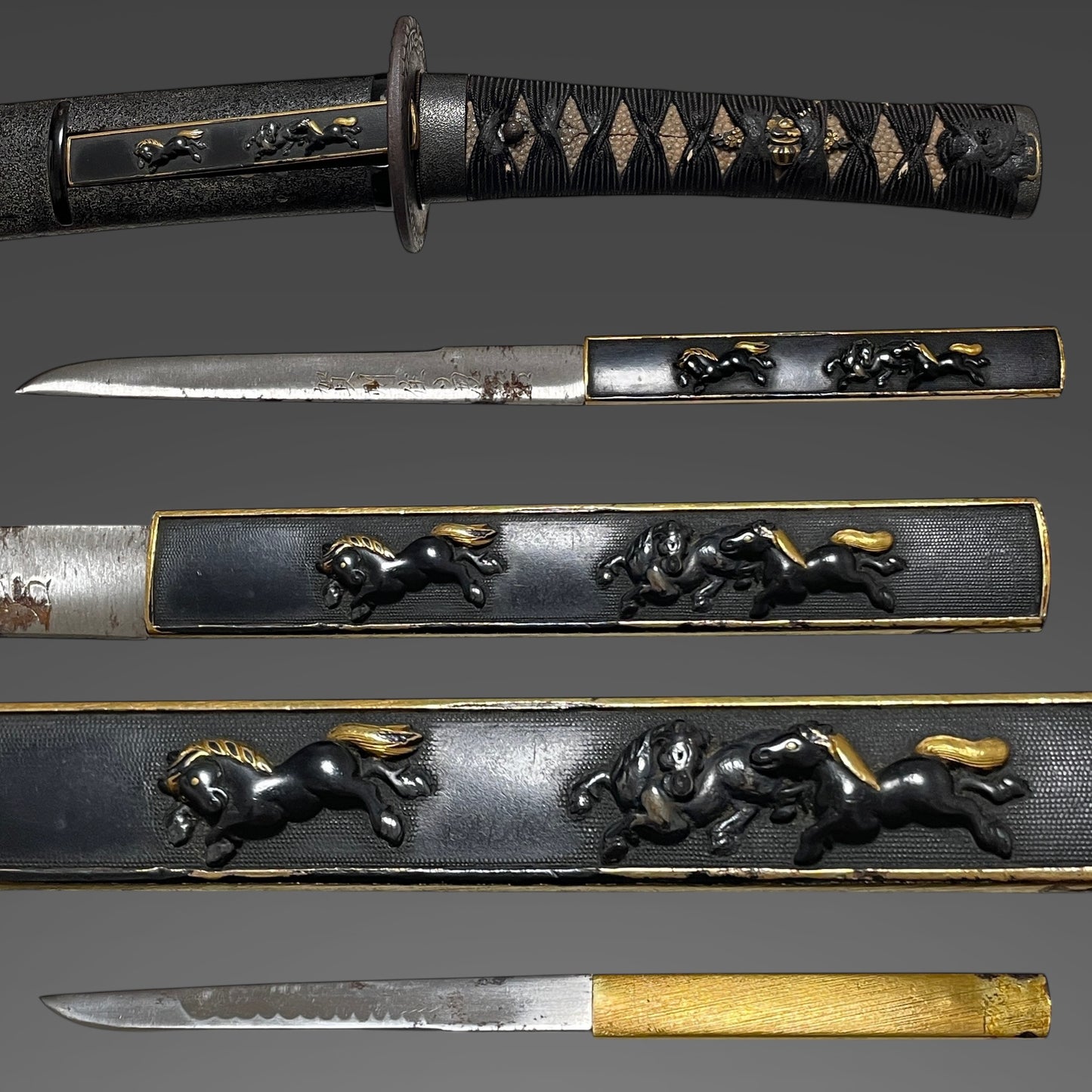 Horse Fittings Koshirae for Wakizashi, with Kozuka, Edo period