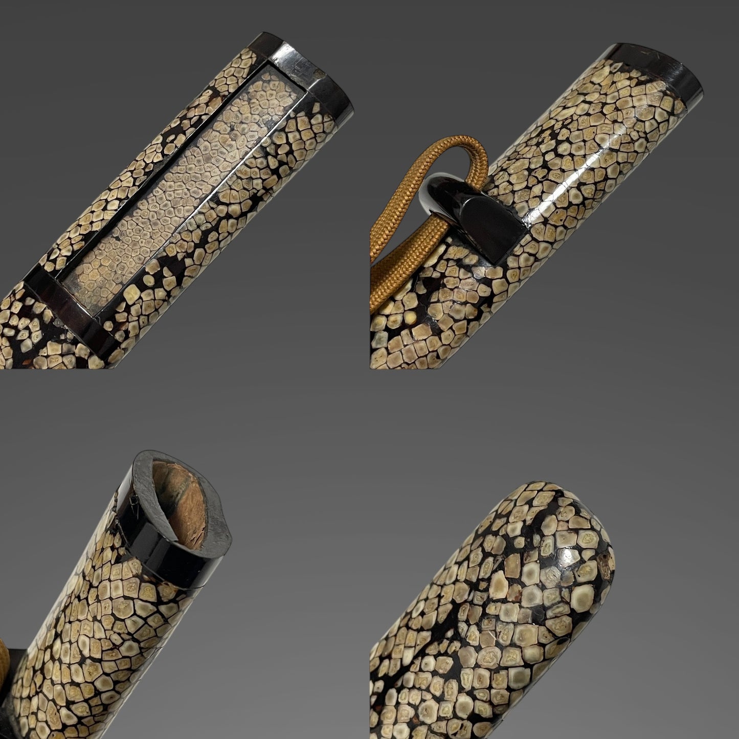 Rayskin Scabbard 鮫皮研出鞘 Koshirae for Wakizashi,  Copper Tsuba, with Kozuka