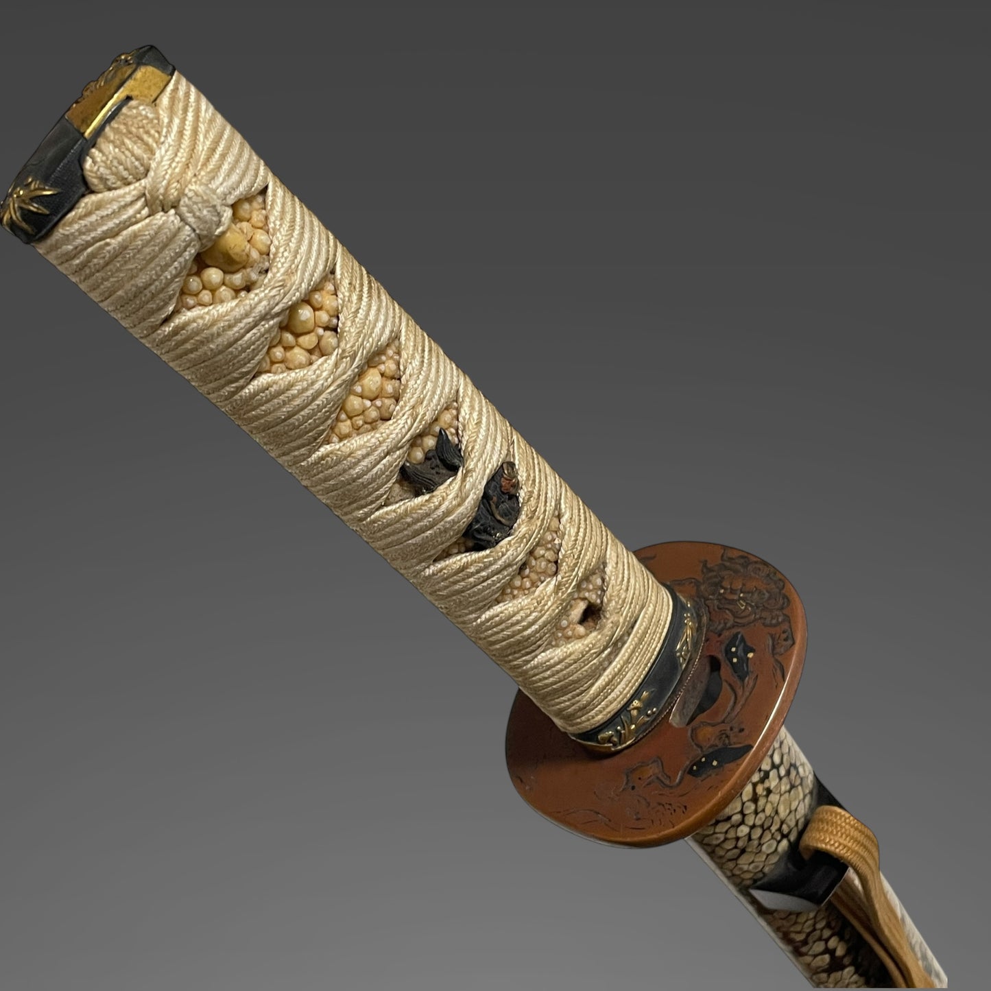 Rayskin Scabbard 鮫皮研出鞘 Koshirae for Wakizashi,  Copper Tsuba, with Kozuka