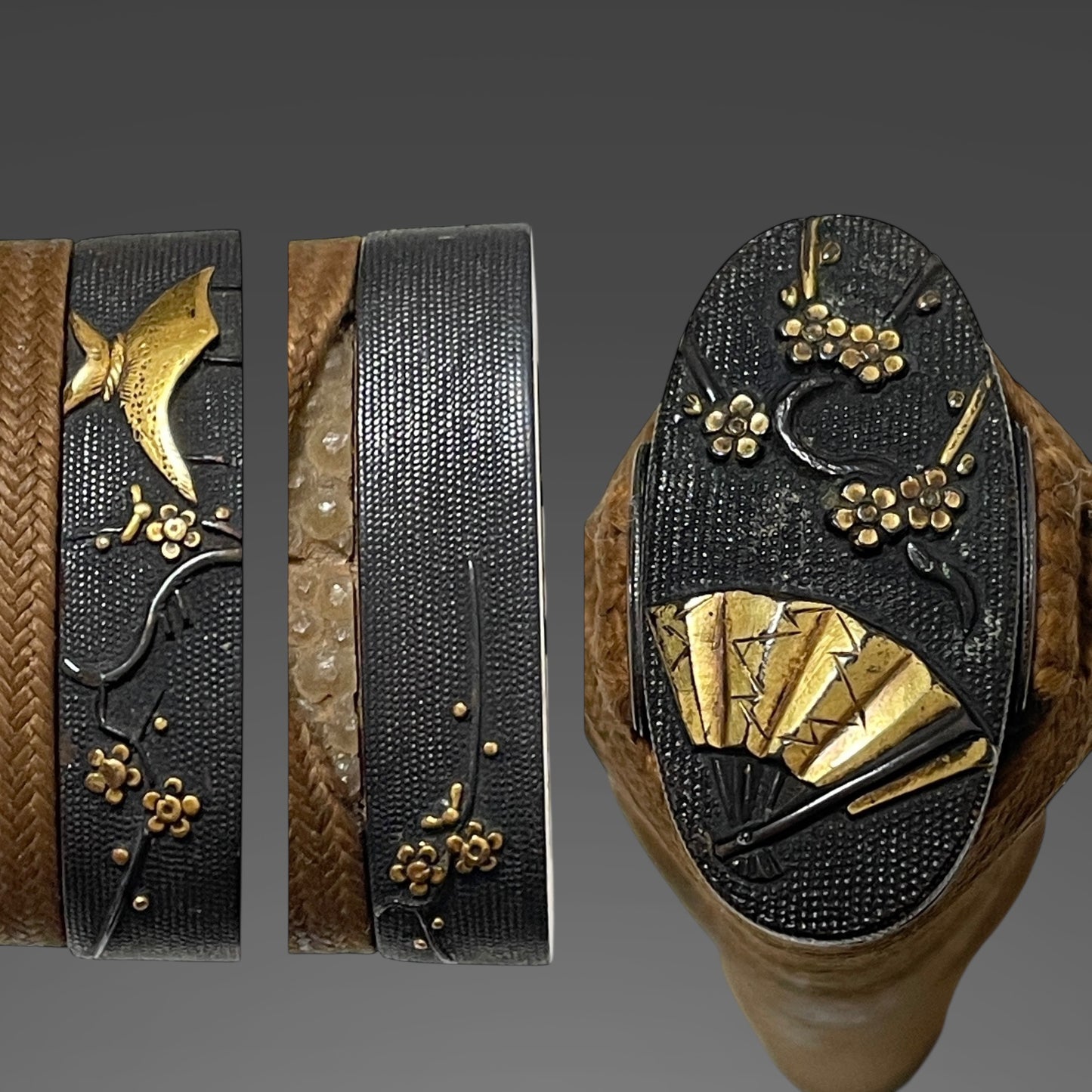 Antique Koshirae for Wakizashi, Bagu Tsuba, Plum Fuchikashira, Edo period