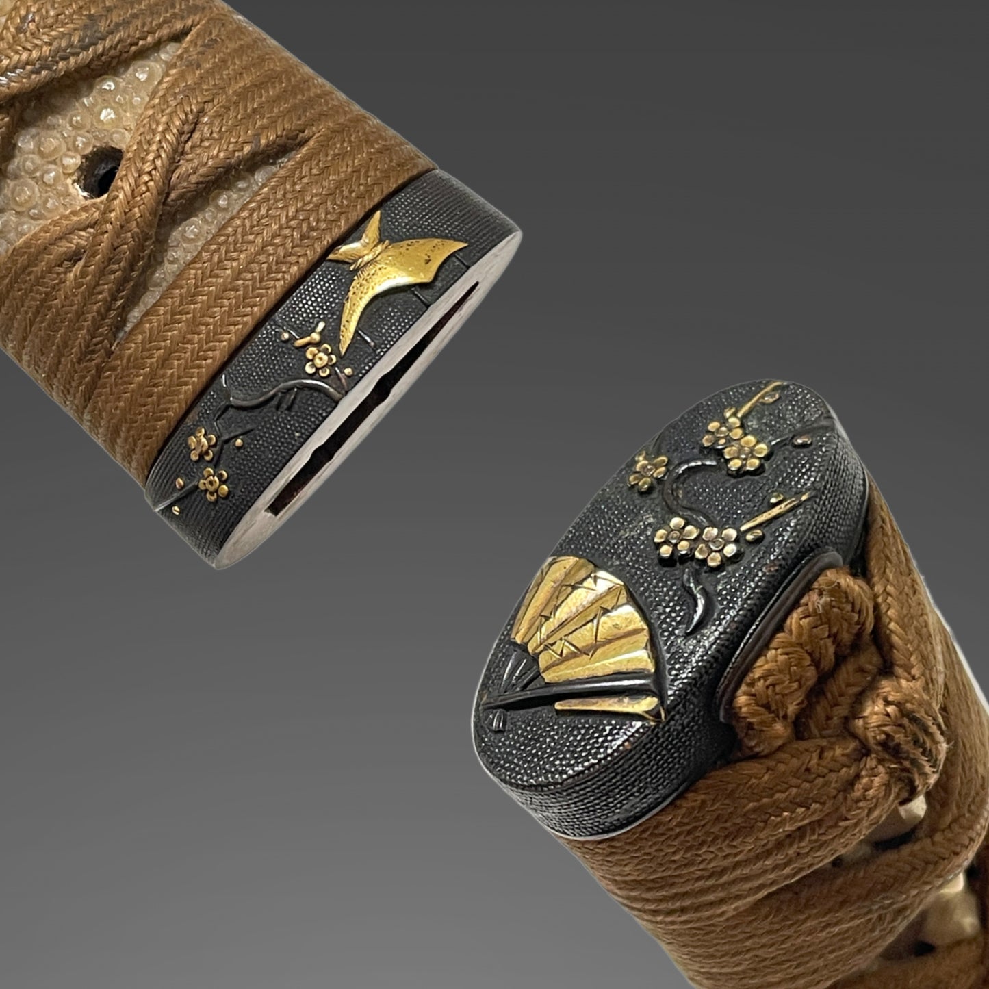 Antique Koshirae for Wakizashi, Bagu Tsuba, Plum Fuchikashira, Edo period