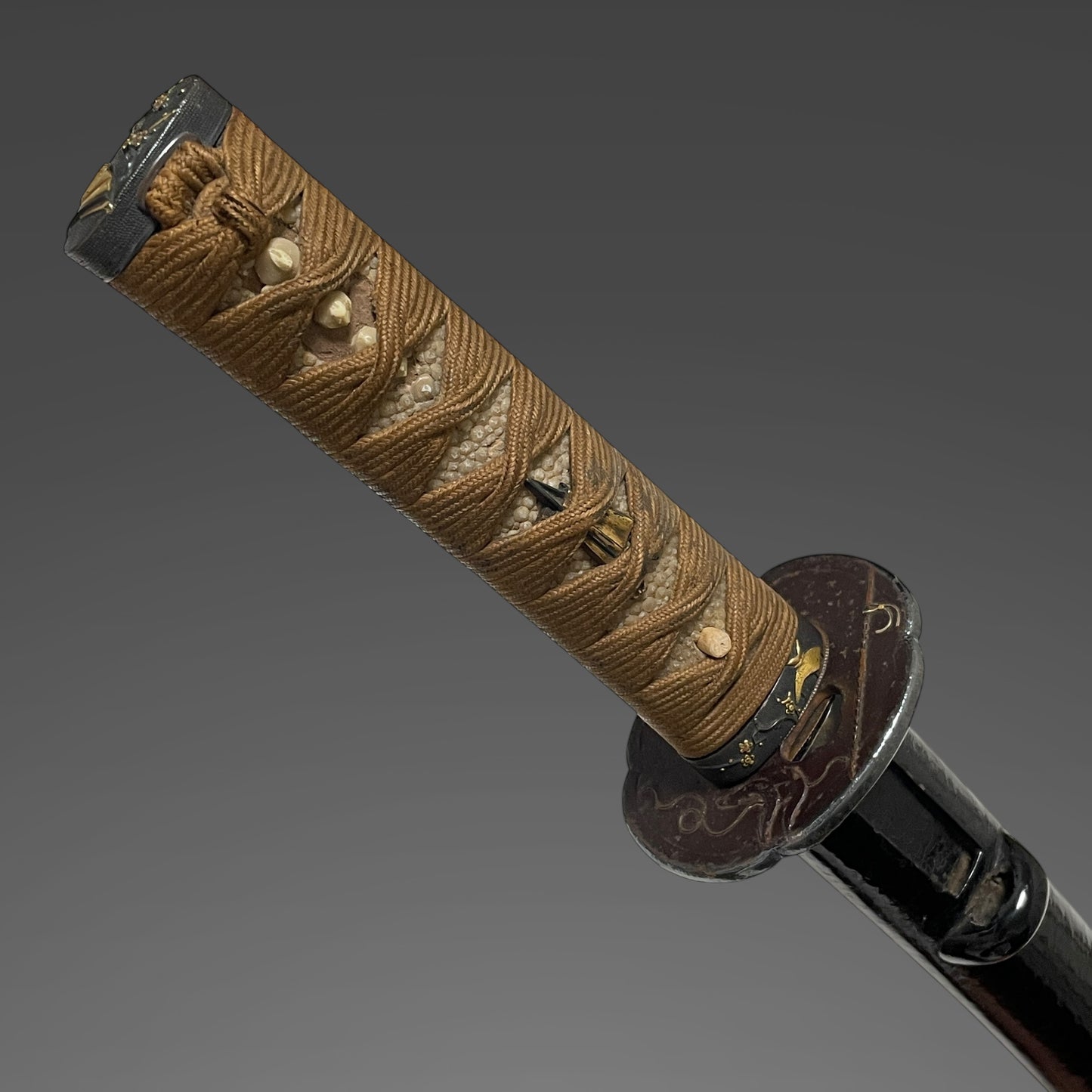 Antique Koshirae for Wakizashi, Bagu Tsuba, Plum Fuchikashira, Edo period
