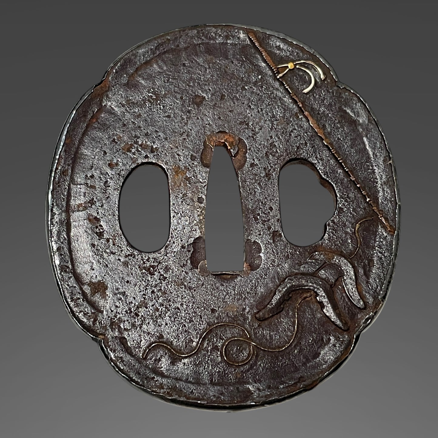 Antique Koshirae for Wakizashi, Bagu Tsuba, Plum Fuchikashira, Edo period