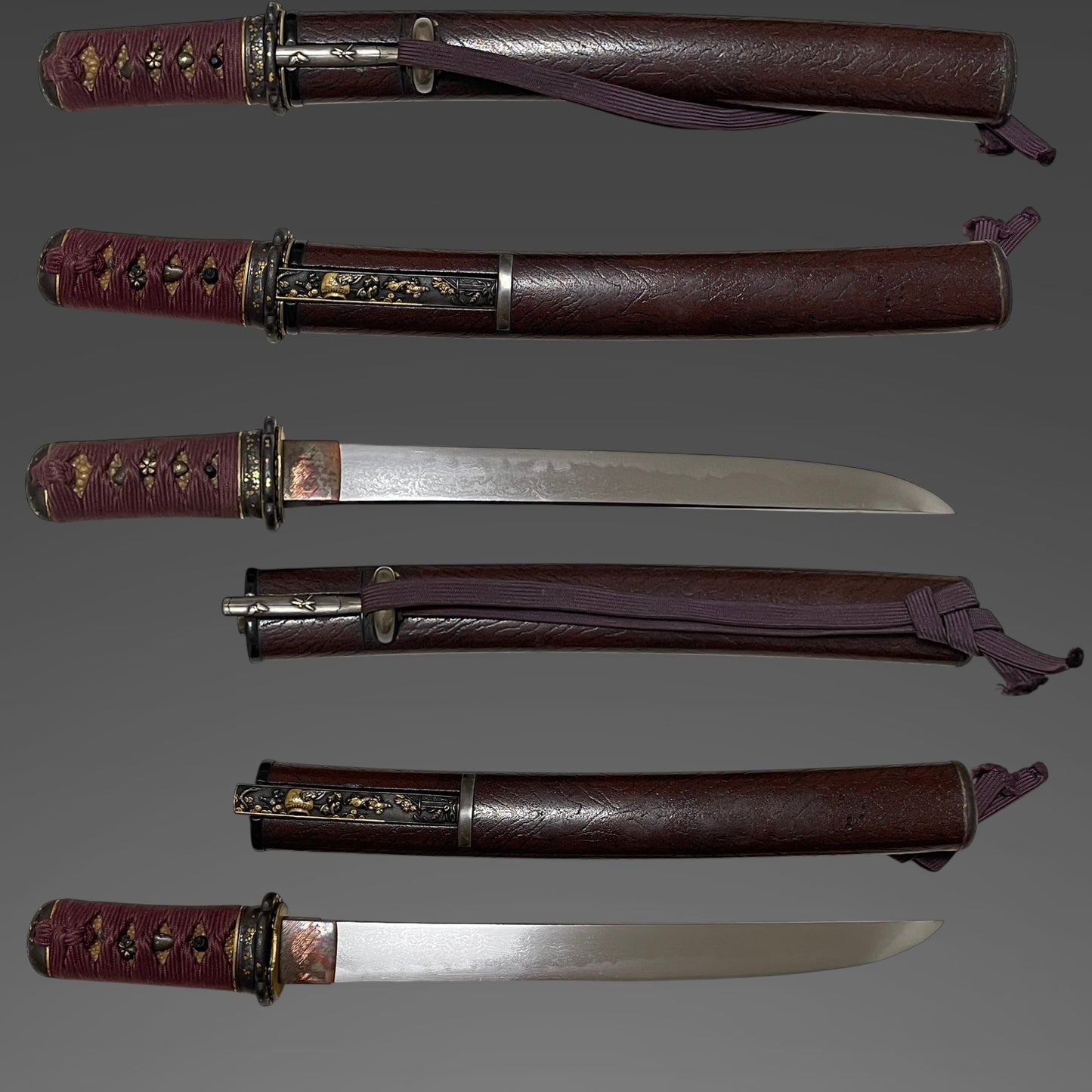 Mito Sukemitsu 水戸祐光 TANTO, 茶変塗鞘短刀拵, with Kozuka and Wari-Kogai, Edo period