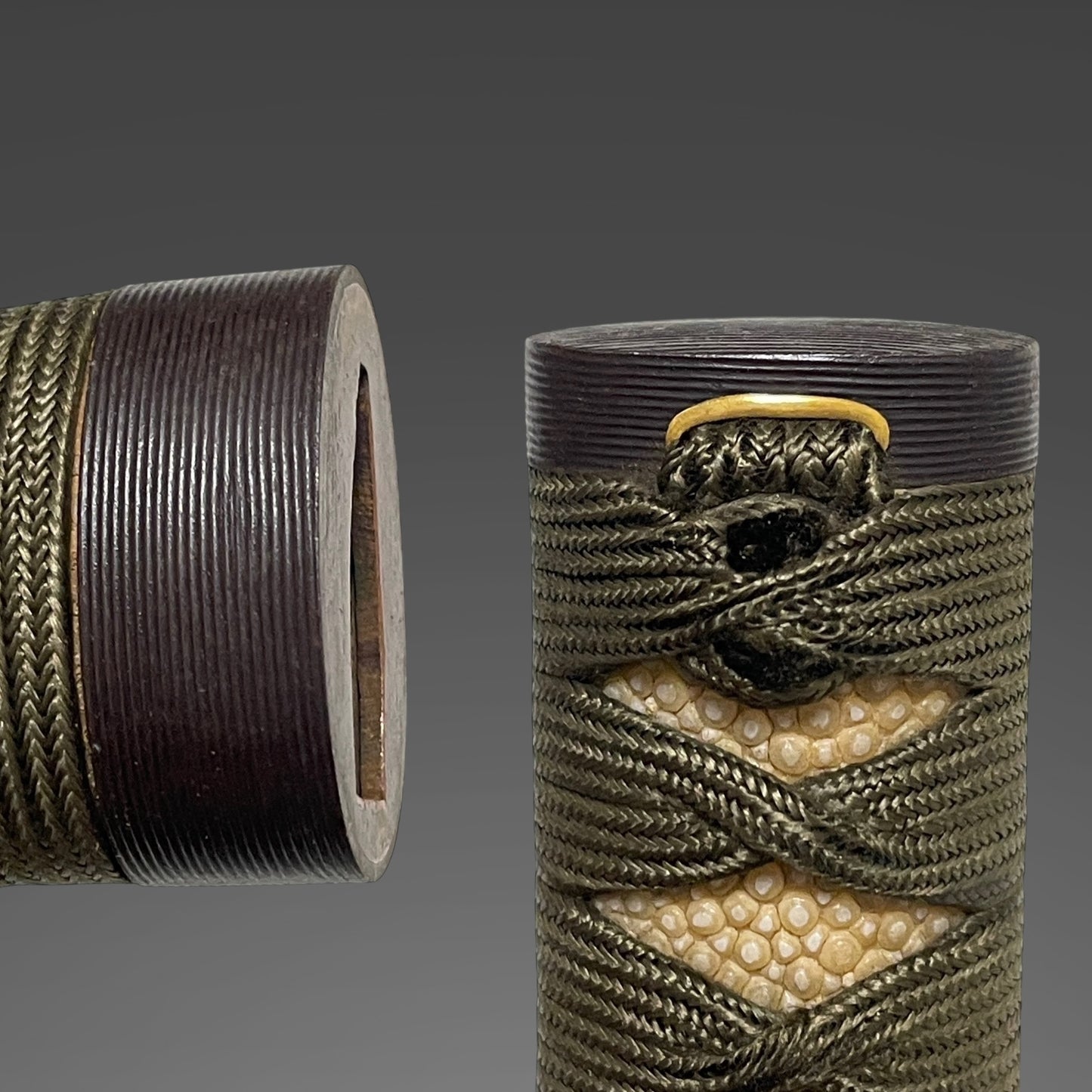 Sanbonsugi hamon 三本杉刃文 Wakizashi, Lotus root Thick Tsuba, Edo period mumei