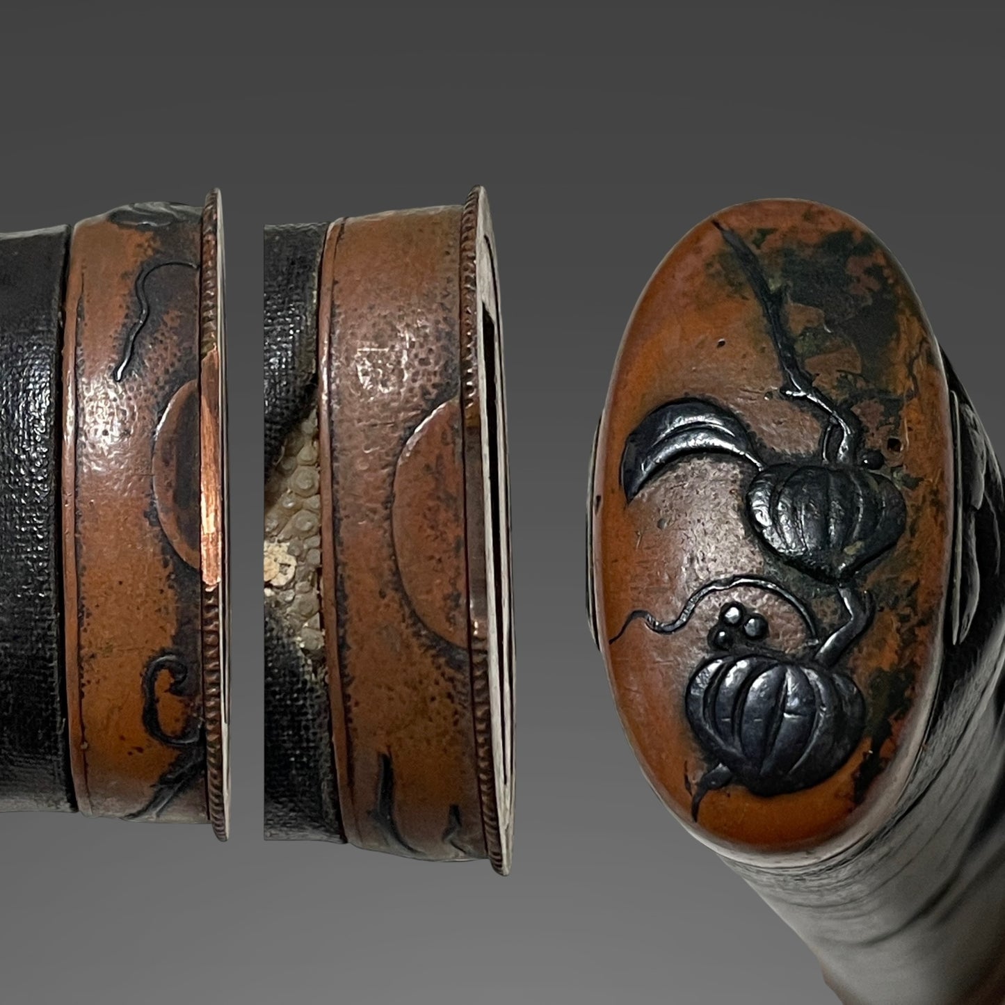 Copper Fittings TANTO, Kanji 漢字 Kozuka, Homarekizu 誉傷, Edo period mumei