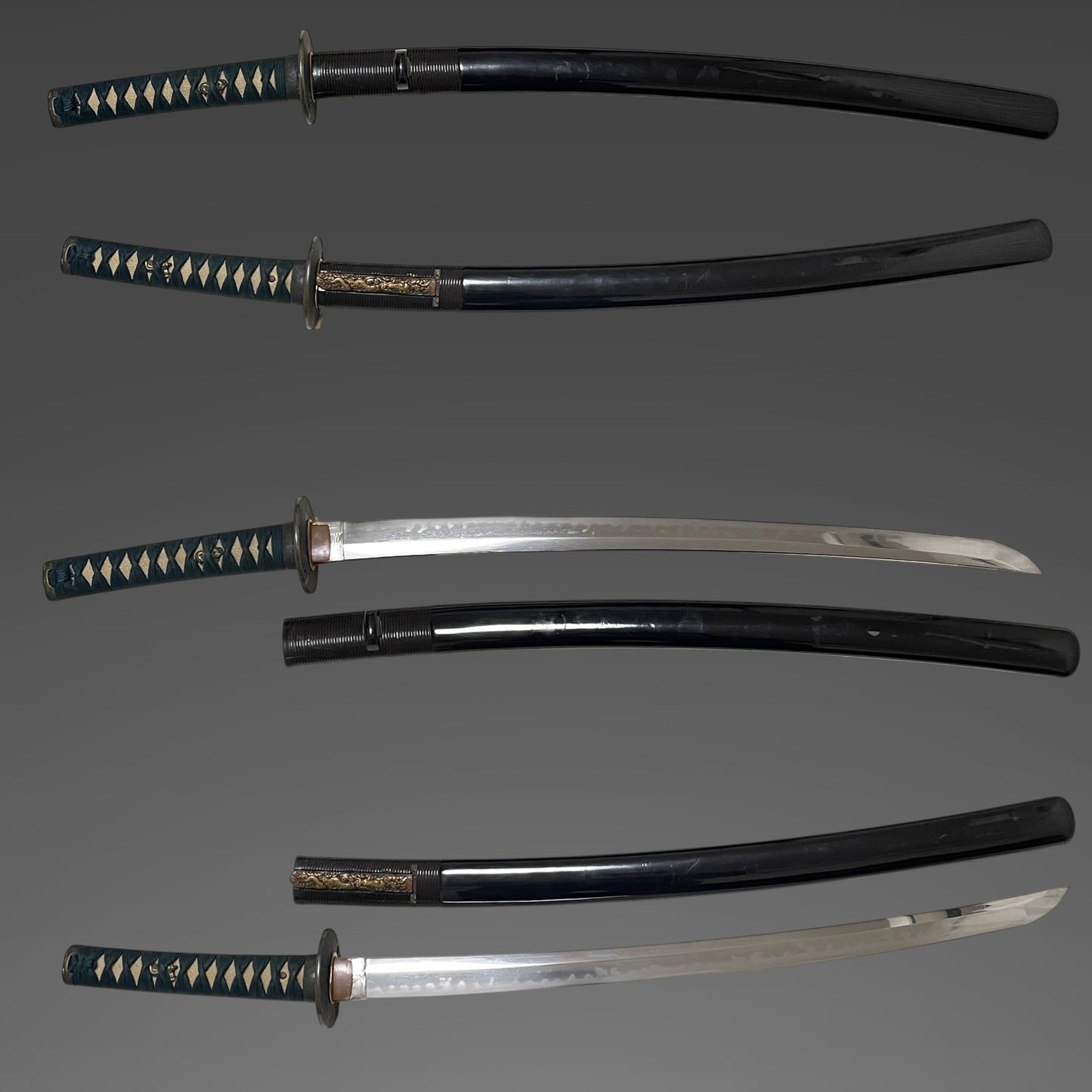 Katsushige 勝重 signed Long Wakizashi, Botanjishi Tsuba, Dragon Kozuka, Edo period