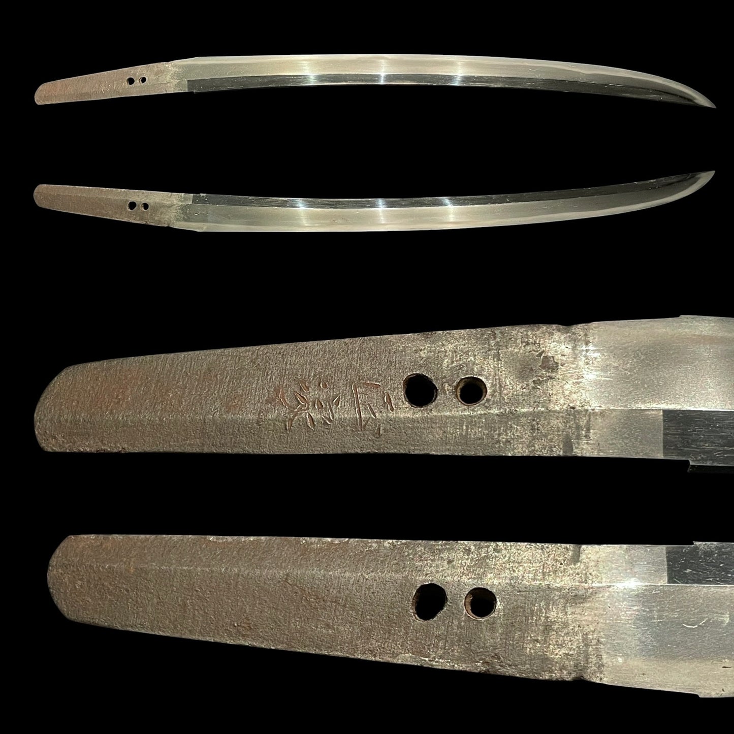 Masaie 正家 signed, Shobuzukuri Wakizashi, Peonies and butterflies Fuchikashira, Muromachi period