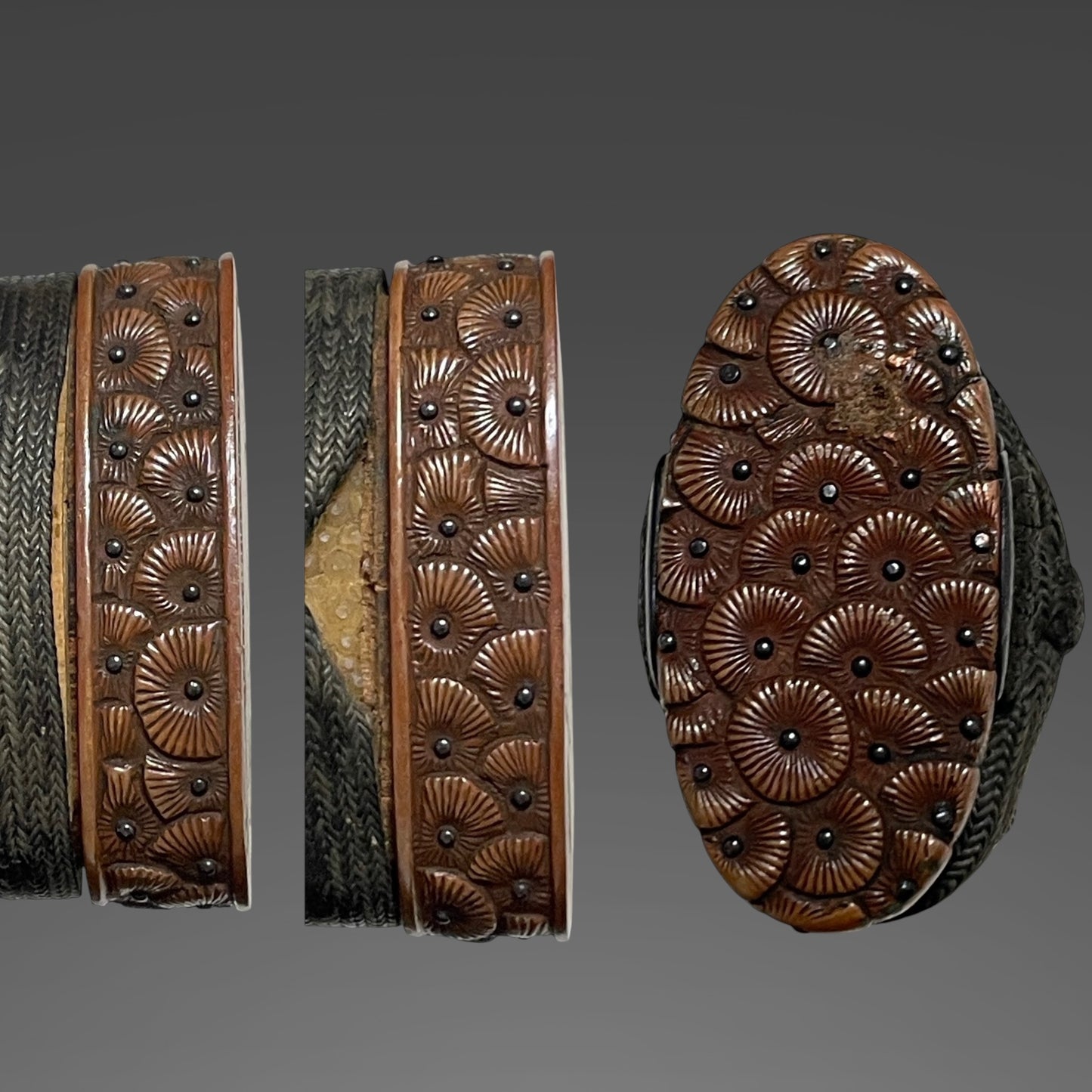 Pine needles Copper Fuchikashira, Bishuosafune Arimitsu signed Long Wakizashi