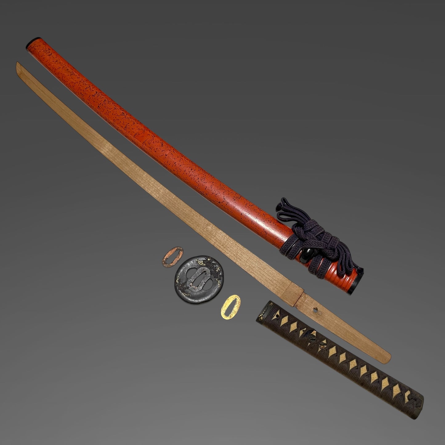 Shunuri Uchigatana Koshirae 朱塗鞘打刀拵, Mouse Shibuichi Fuchikashira, Edo period