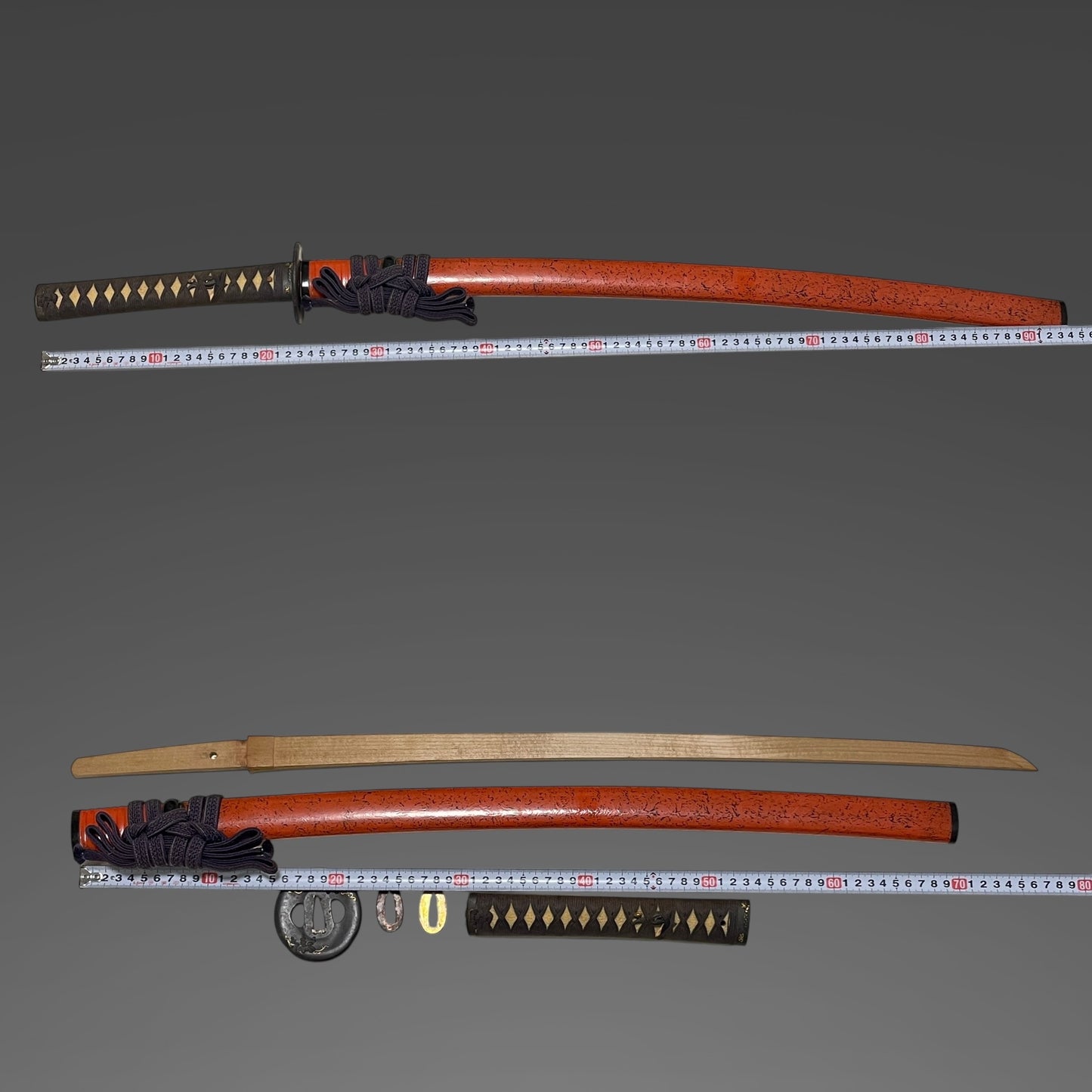 Shunuri Uchigatana Koshirae 朱塗鞘打刀拵, Mouse Shibuichi Fuchikashira, Edo period