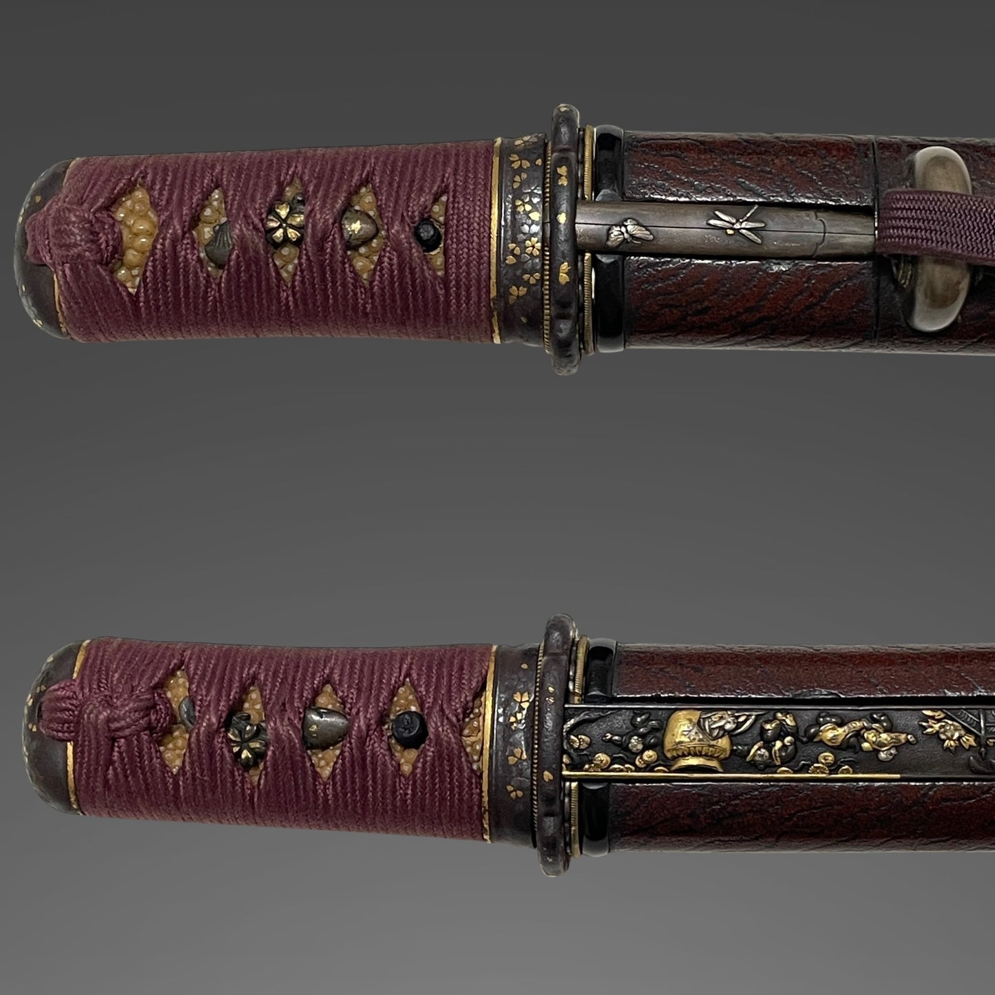 Mito Sukemitsu 水戸祐光 TANTO, 茶変塗鞘短刀拵, with Kozuka and Wari-Kogai, Edo period