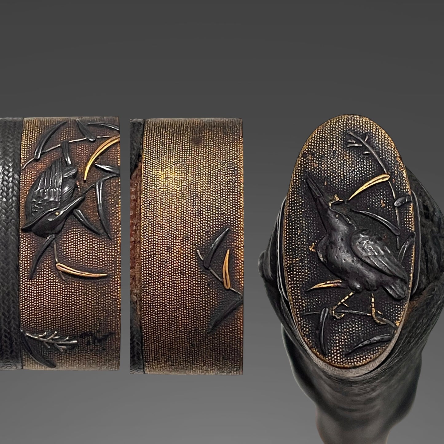 Higonokami Kuniyasu 肥後守国康 signed Long Wakizashi, Waterfowl Brass Fuchikashira, Edo period