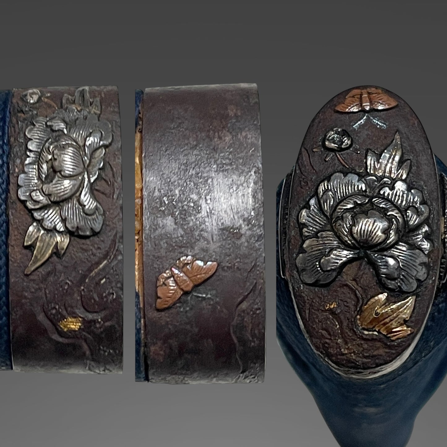 Hirazukuri Wakizashi, Butterflies and peonies Fittings, Enju Nobukatsu signed Kozuka