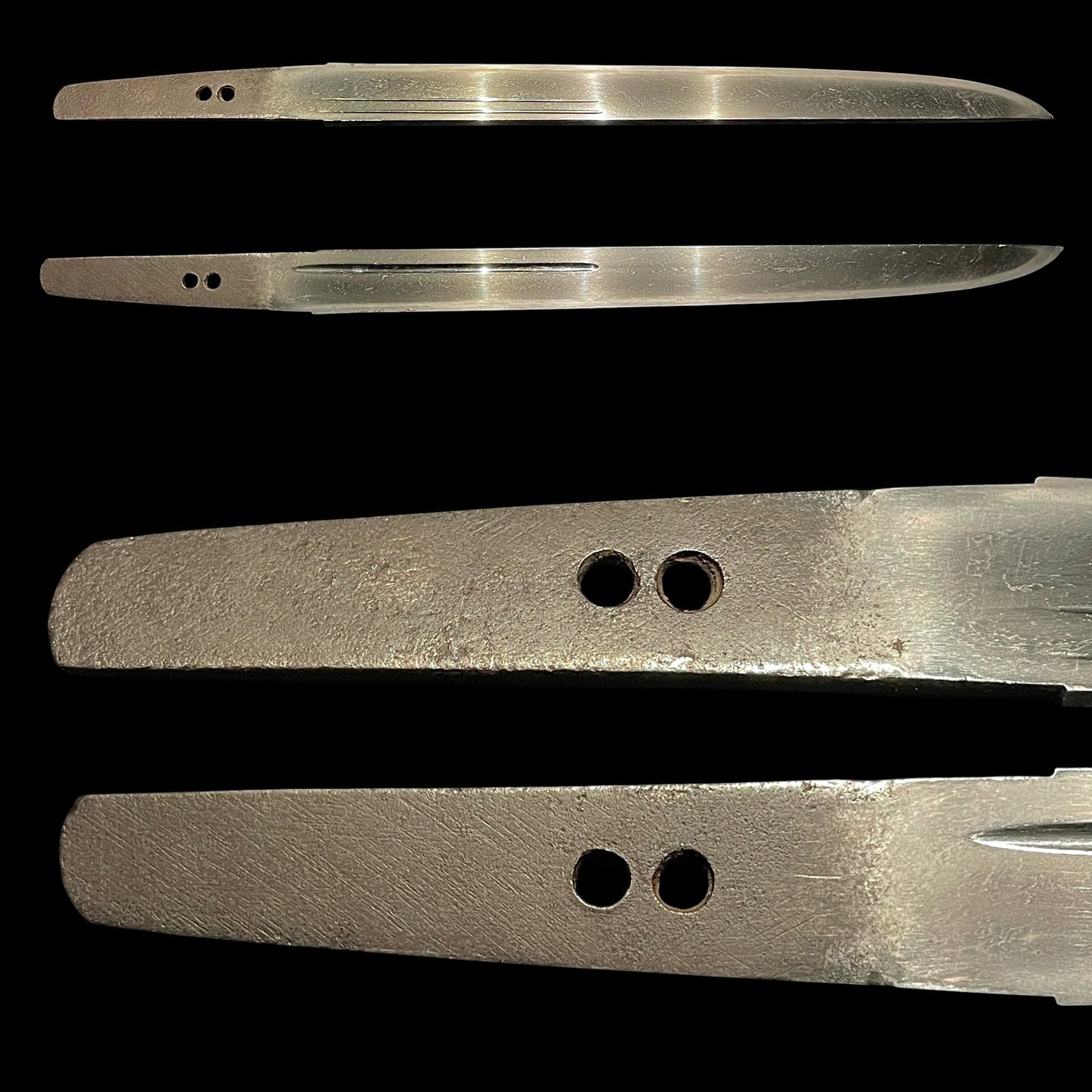 Toshinaga 利壽 signed Fuchi, Black TANTO with Kozuka, Muromachi period mumei, with Shirasaya