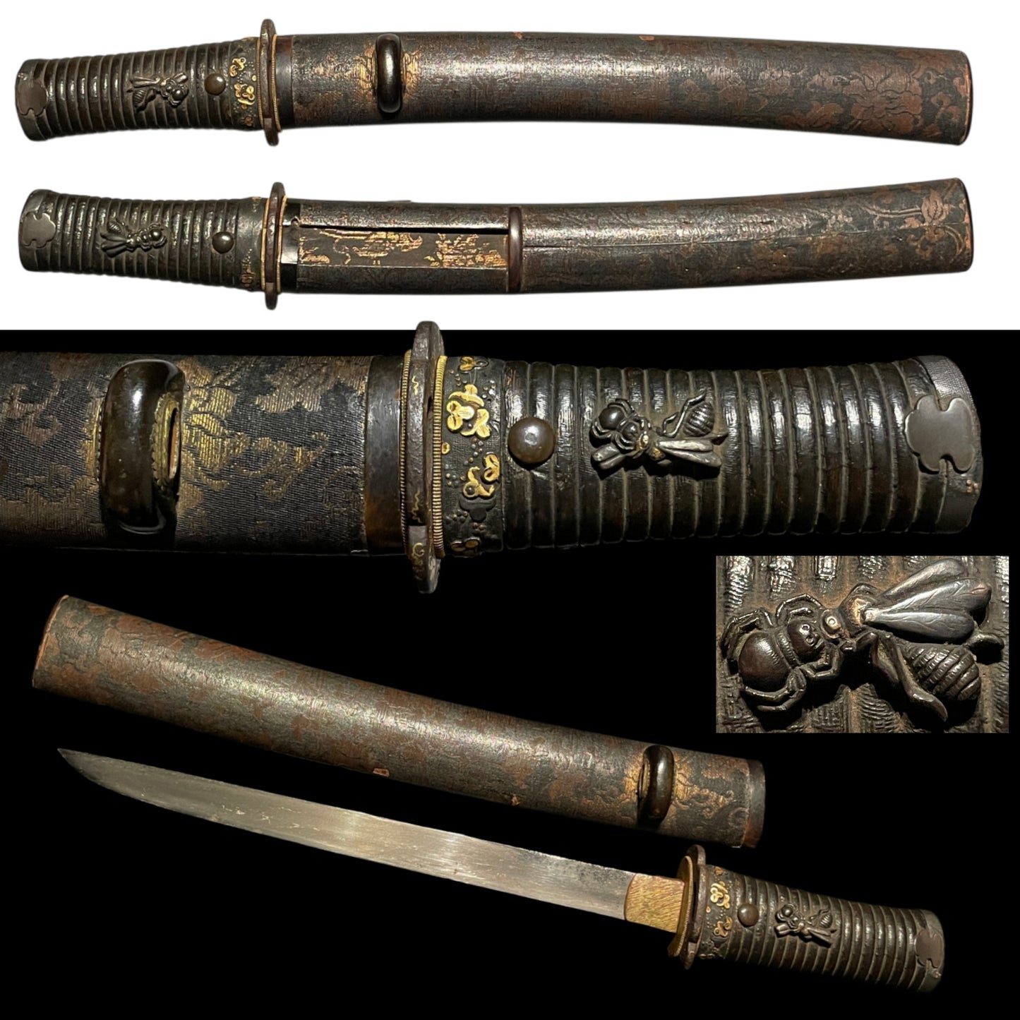 YOROIDOSHI 鎧通 in High-quality Koshirae, Spider and Bee Meuki, with Shirasaya