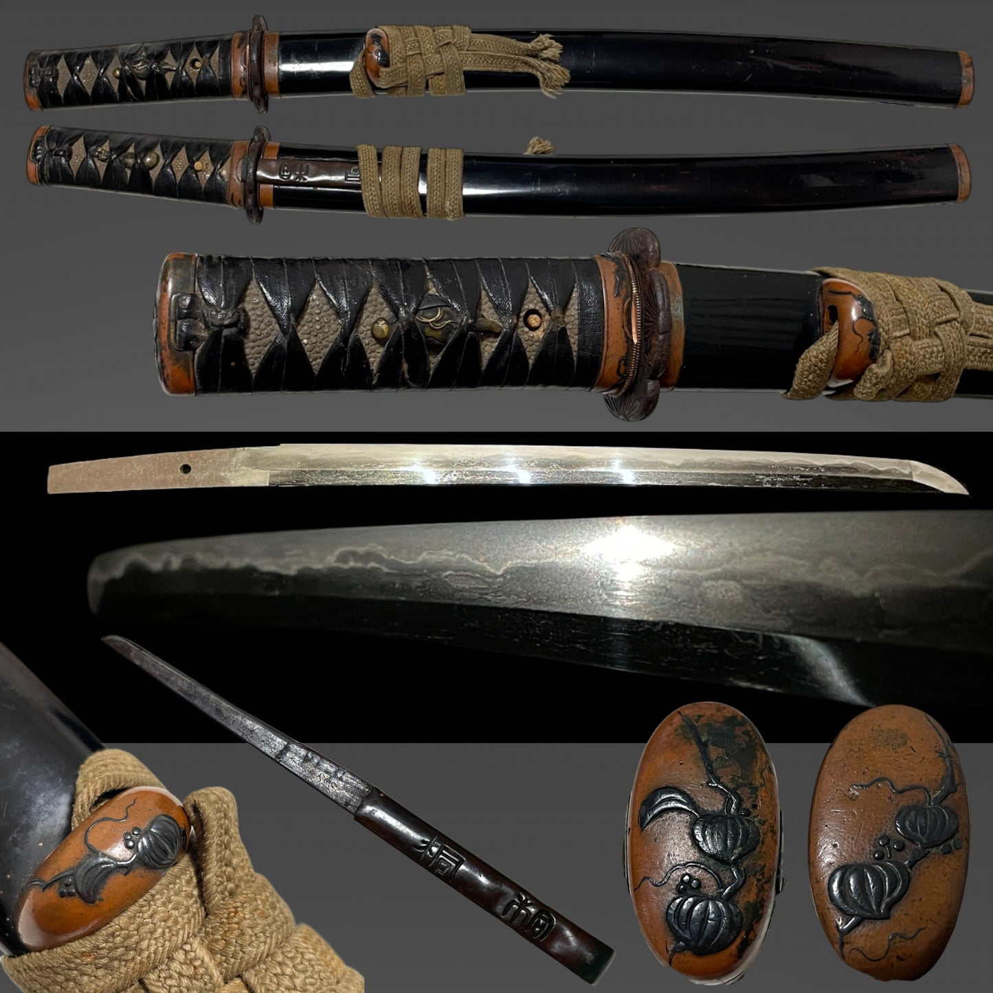 Copper Fittings TANTO, Kanji 漢字 Kozuka, Homarekizu 誉傷, Edo period mumei