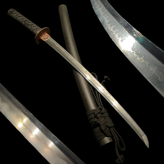 Midareba Black WAKIZASHI, Edo period mumei, Sukashi Habaki