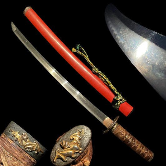 BAT FUCHIKASHIRA Red Wakizashi, with KOZUKA, Edo period mumei