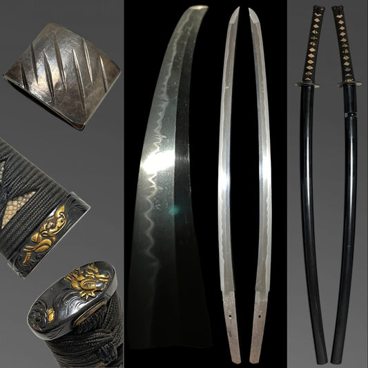 Dragon Fuchikashira Long Wakizashi, Silver Kashu Habaki, Edo period mumei