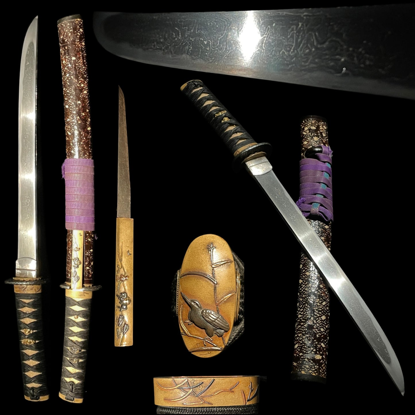 Kunisuke 國助 signed TANTO, Brass Fuchikashira and Kozuka, Muromachi period