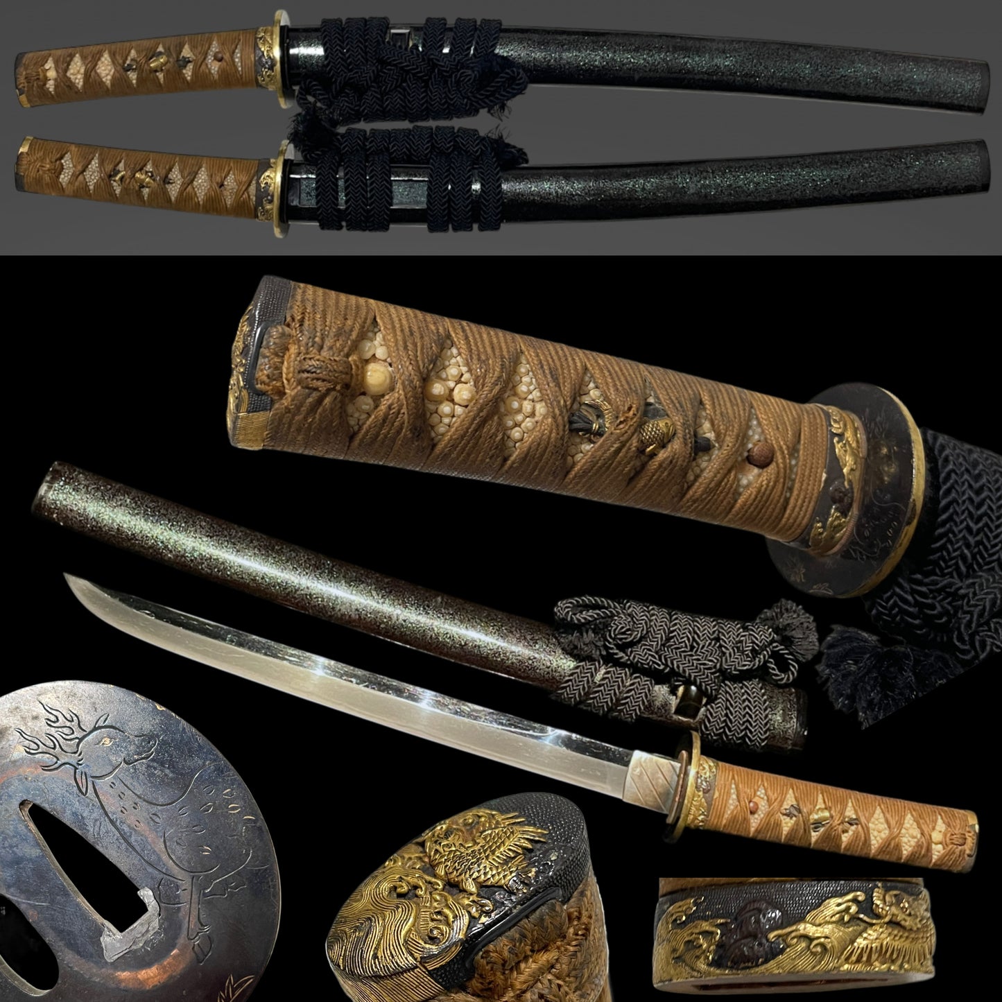 Kanmuriotoshi 冠落とし Wakizashi, Deer Tsuba, Edo period mumei