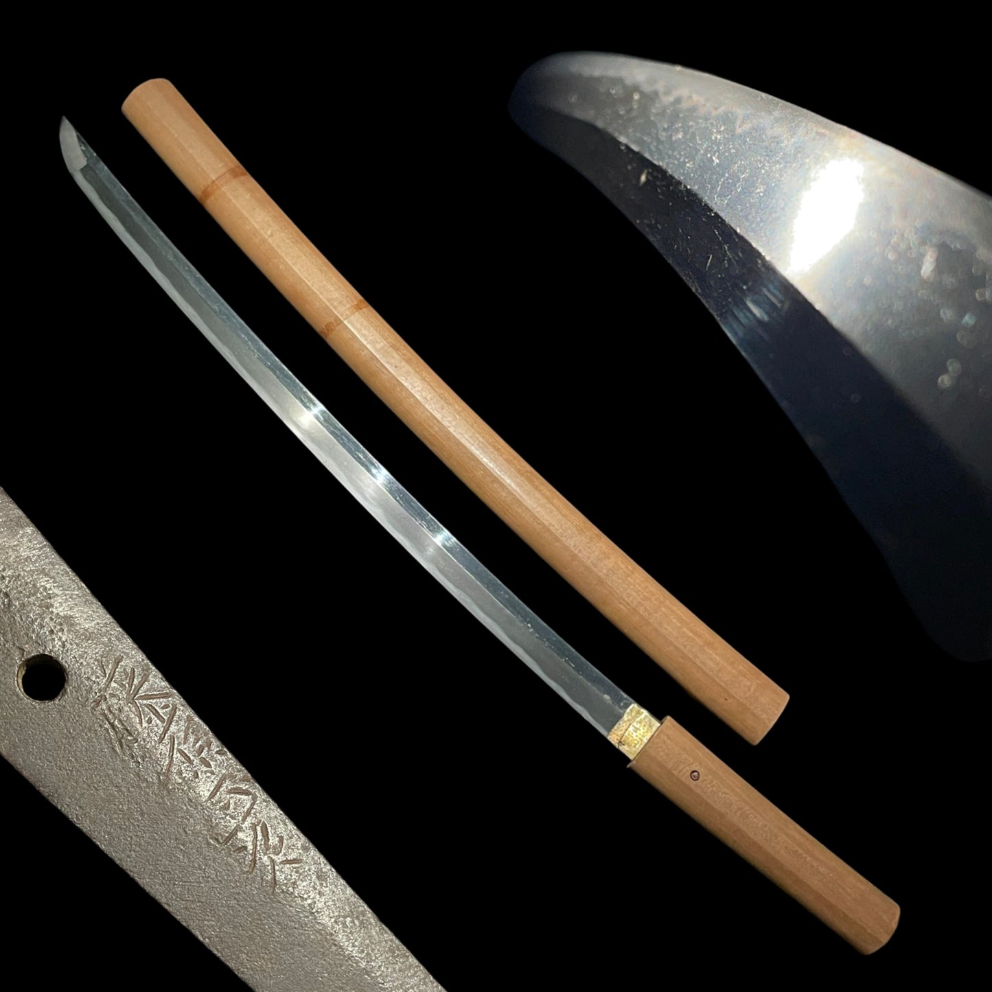 Long Wakizashi Fujiwara Masatsugu 藤原正次 signed, Edo period mumei, Kinkise Habaki