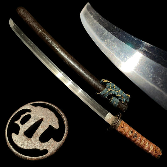 Suguha 直刃 Wakizashi, Thick Sukashi Tsuba, Edo period mumei