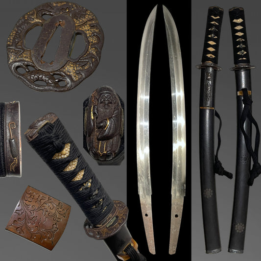 Fujiwara Toyoyuki 藤原豊行 signed Shobuzukuri Wakizashi, Dragon Tsuba, with Kozuka
